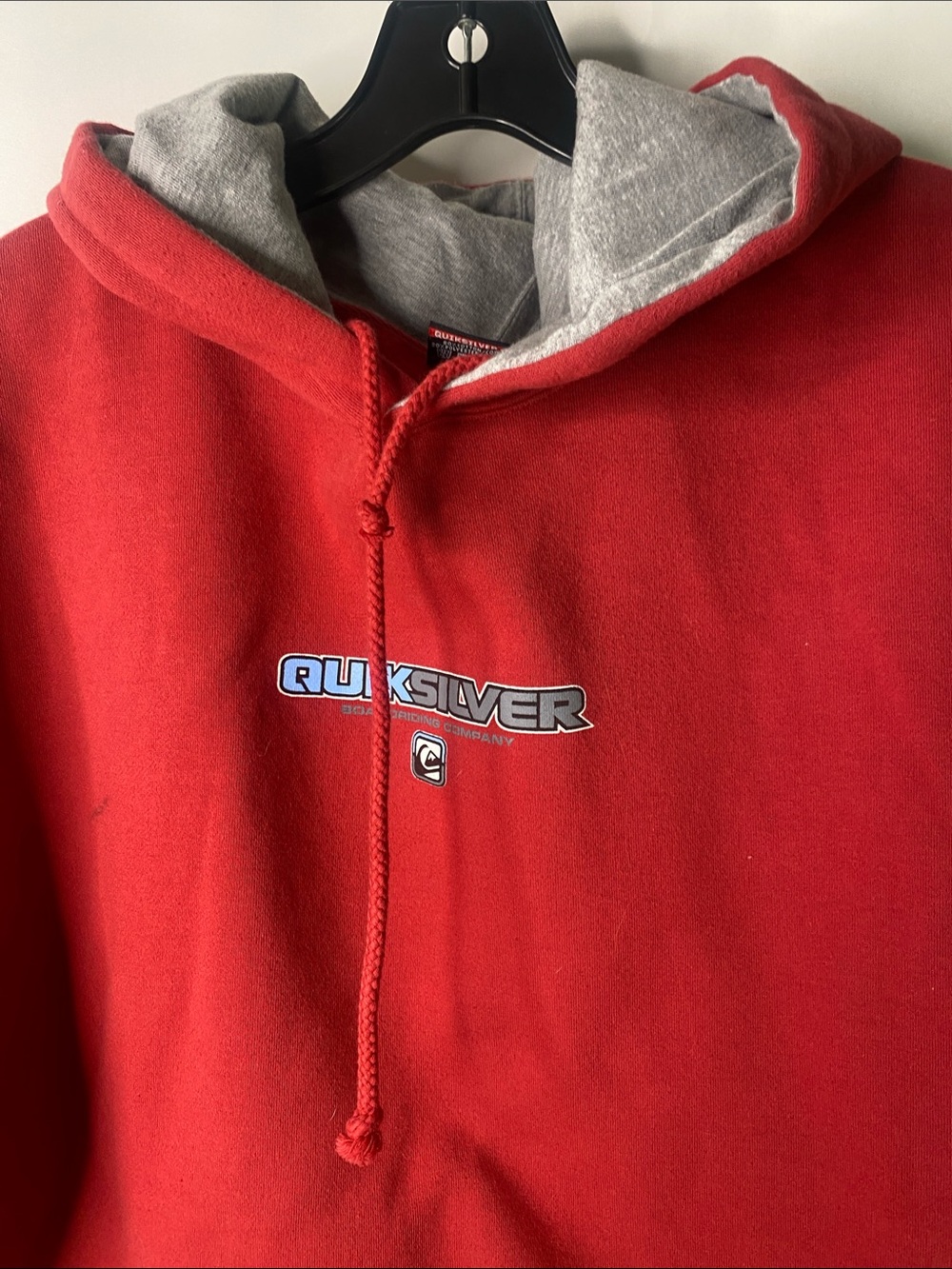 Vtg Quiksilver Men's XL Red Pullover Hoodie - Logo Fleece Sweatshirt - 1541 - Picture 2 of 11
